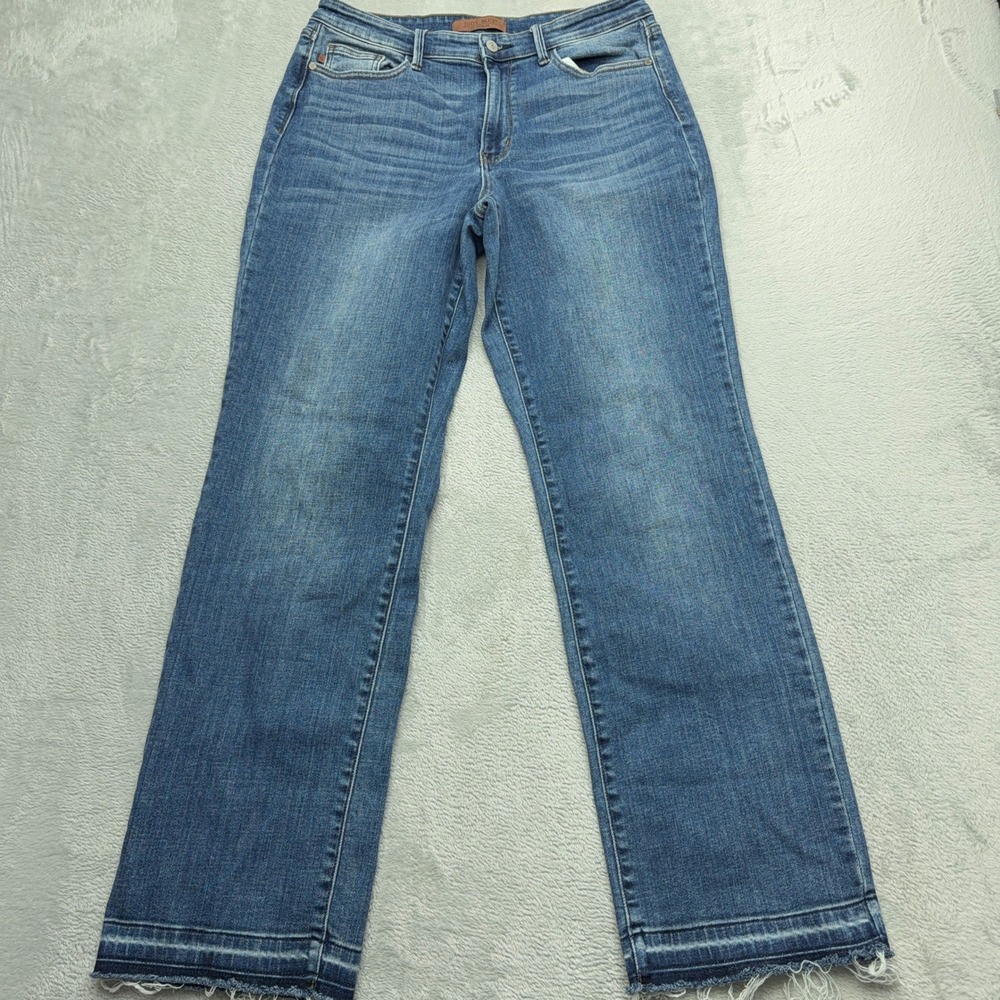 Judy Blue Dad Jeans Womens 11/30 Blue Medium Wash Raw Hem Straight Leg Stretch